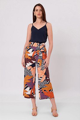 Calça Pantacourt Folhagens Feminina