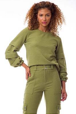 Blusa Tweed Manga Longa Milena Feminina