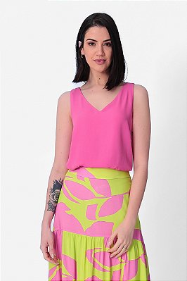 Regata Decote V Crepe Bruna Essential Feminina
