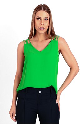 Regata Decote V Alça Larga Crepe Camila Feminina