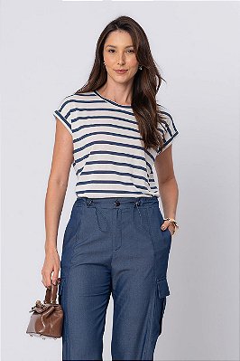 Blusa New Visco Tricot Azul Marinho Feminina