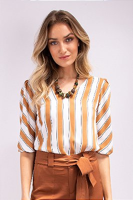 BLUSA FEMININA MANGA 7/8 HONEY STRIPES