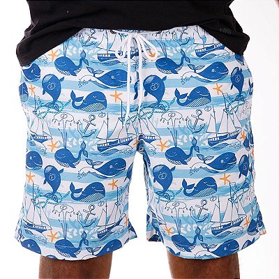 Short Masculino Estampado Baleia Azul