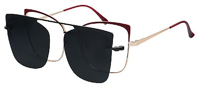 Armação Óculos Receituário e Sol Clipon Com 1 Lente AT 88023 Vermelho/Dourado