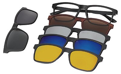 Armação Óculos Receituário e Sol Clipon Com 5 Lentes AT 2291 Preto
