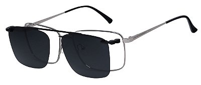 Armação Óculos Receituário e Sol Clipon Com 1 Lente AT 8003 Prata