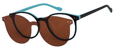 Armação Óculos Receituário e Sol Clipon Com 1 Lente Lucy Preto/Azul