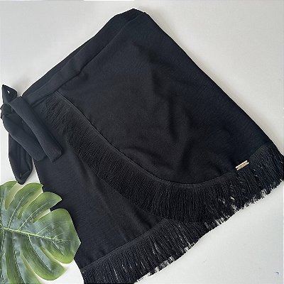 Saia transpassada tecido preto com franja ( valor somente da saia )