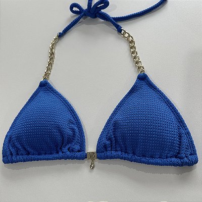 Cortininha com Bojo Removível e correntes tecido Shine azul  014 ( CALCINHA NÃO INCLUSO)