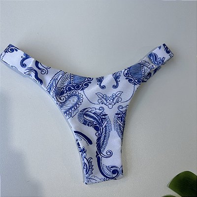 Calcinha Fita Lateral Larga fio duplo tecido glow Grécia azul 013 (BUSTO NÃO INCLUSO)