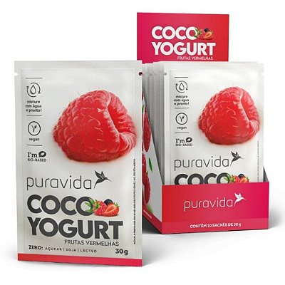 Coco Yogurt (Probiogurte) Frutas Vermelhas - Puravida 10 sachês de 30g