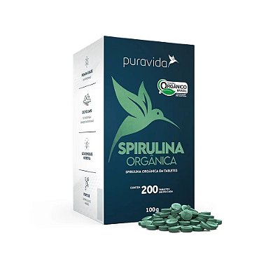 Spirulina Orgânica (500 mg) - Puravida 200 tabletes