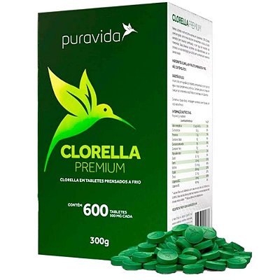 Clorella Orgânica Premium (500 mg) - Puravida 600 tabletes