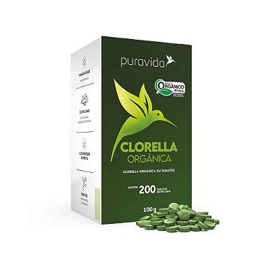 Clorella Orgânica Premium (500mg) - Puravida 200 tabletes