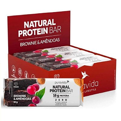 Natural Protein Bar Brownie e Amêndoas - Puravida 12 un.