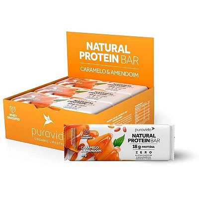 Natural Protein Bar Caramelo e Amendoim - Puravida 12 un.