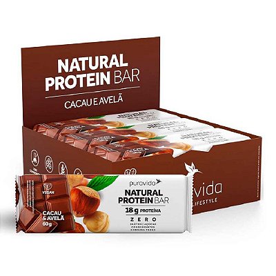 Natural Protein Bar Cacau e Avelã - Puravida 12 un.