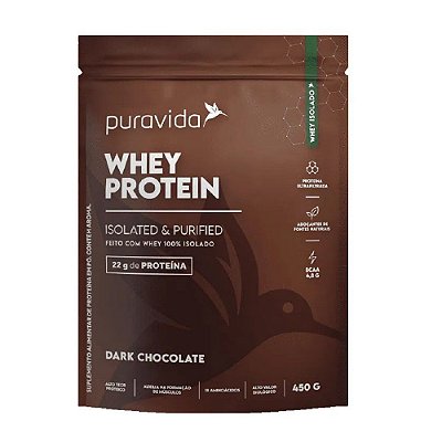 Whey Protein 100% Isolado Dark Chocolate - Puravida 450g