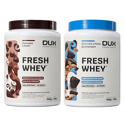 2x FreshWhey - Chocolate Avelã e Chocolate com Pasta de Amendoim - DUX 900g