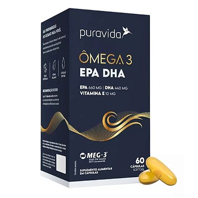 Ômega 3 EPA DHA - Puravida 60 Cápsulas