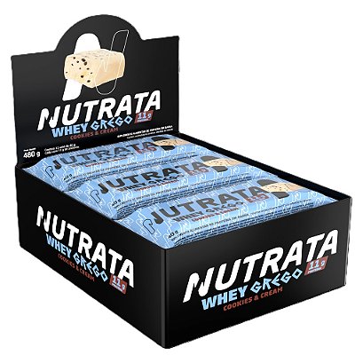 Whey Grego Bar Cookies & Cream - Nutrata 12 Un.