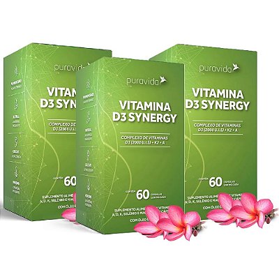 Kit 3x Vitamina D3 Synergy - Puravida 60 cápsulas