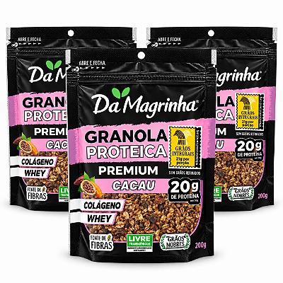 3x Granola Proteica Premium Cacau - Da Magrinha 200g