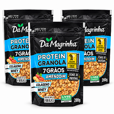 3x Granola Protein 7 Grãos Amendoim - Da Magrinha 200g