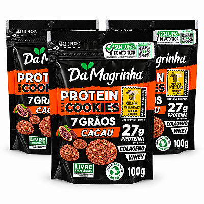 3x Mini Cookies Protein 7 Grãos Cacau - Da Magrinha 100g