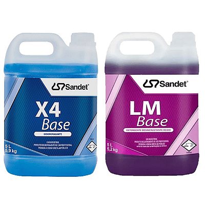 Desengraxante X4 Base 5L + LM Base Desincrustante Ácido 5L Sandet