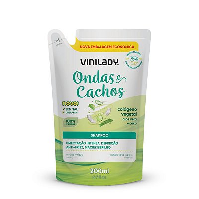 Sachê Shampoo Ondas e Cachos com Colágeno Vegetal, Aloe Vera + Coco 200ml