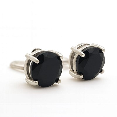 Brinco de Pressão Solitário Redondo com Zircônia Preta | Elegância Delicada e Sofisticada - Banho Rodio Branco