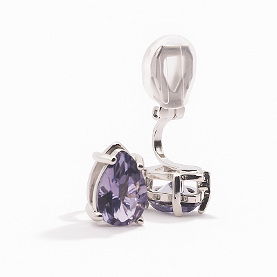 Brinco de Pressão Base Fixa com Pedra Lilas - Sofisticação Deslumbrante - Banho Rodio Branco