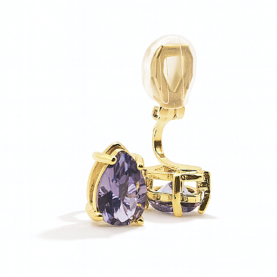 Brinco de Pressão Base Fixa com Pedra Lilas - Sofisticação Deslumbrante - Banho Ouro 18K