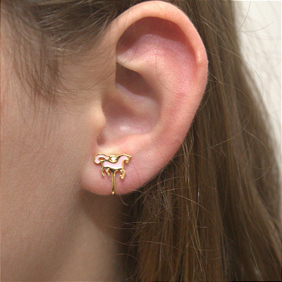 Brinco de Pressão Infantil BP - Cavalinho Rosa | Banho Ouro 18K ou Prata 925