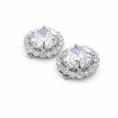 Brinco de Pressão BP com Zircônia e Cristais na Cor Cristal | Banho Prata | 1,00 x 1,00 cm