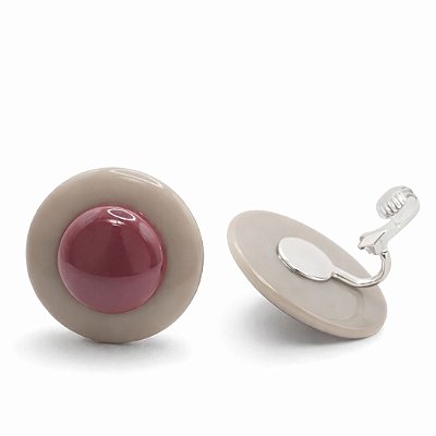 Brinco de Pressão Acrílico Cremoso Duo Vinho & Fendi Claro | Clipe Francês Ajustável Ouro 18K | 3,00 cm | Coleção Mocha 2025