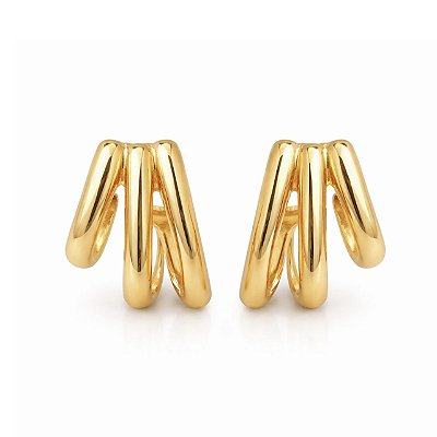 Brinco de Pressão BP Estrutura Escultural Tripla | Banho Ouro 18K ou Prata 925 | Clipe Ômega Francês