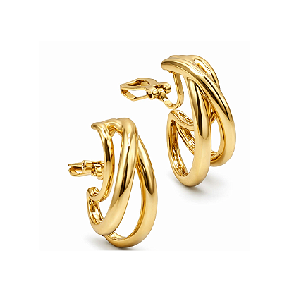 Brinco de Pressão BP Argola Tripla Lisa | Duas Torcidas e Uma Lisa | Banho Ouro 18K ou Prata 925 | Clipe Francês