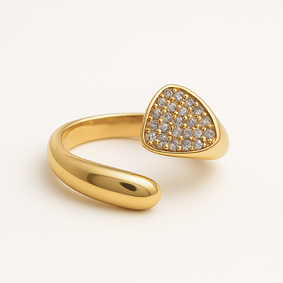 Anel BP Accessories Regulável Coração Pavê Contemporâneo | Banho Ouro 18K ou Prata 925