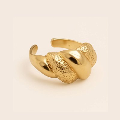 Anel BP Accessories Regulável Textura Orgânica Torcida | Banho Ouro 18K