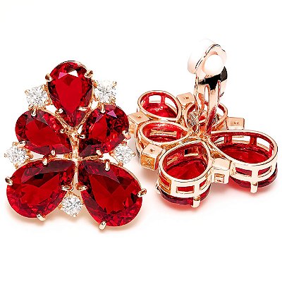 Brinco de Pressão Pretiosus Luxe Vermelho Rubi | Zircônias Lapidadas em Gota | Clipe Retrô Confortável | Design Elegante | Banho Ouro 18K