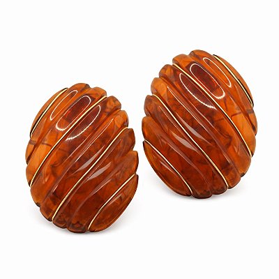 Brinco de Pressão Ânima Tartaruga com Filetes Dourados | Clipe Francês Ouro 18K | 5,0 x 3,5 cm