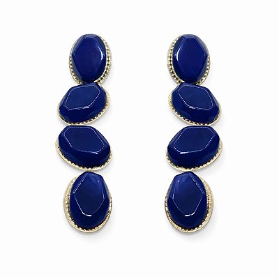 Brinco de Pressão Longo Ânima em Resina Azul com Metal Banhado | Clipe Francês | 9 cm