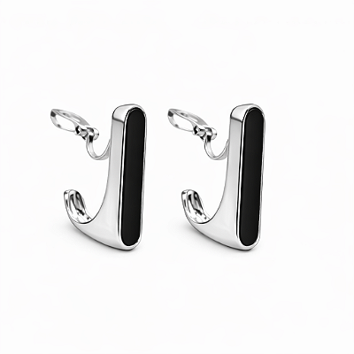 Brinco de Pressão Barra Preta Minimalista | Metal Banhado a Prata 925 | Clipe Ômega Francês com Almofadinha | 2,00 x 0,50 cm | 6g