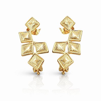 Ear Cuff Geométrico com Clipe Retrô e Abraçadeira Ajustável | 5,50 x 2,50 cm | Brinco de Pressão com Fixação Dupla