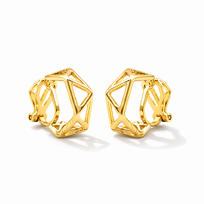 Argola de Pressão Geométrica Vazada | 1,50 cm | Banho Ouro 18K ou Prata 925 | Clipe Ômega com Almofadinha