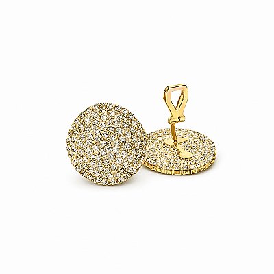 Brinco de Pressão Redondo com Cristais | Banhado a Ouro 18K | Clipe Ômega Francês com Almofadinha | 2,00 x 2,00 cm