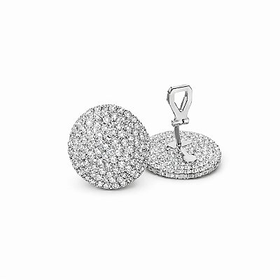 Brinco de Pressão Redondo com Cristais | Banho Ródio Branco | Clipe Ômega Francês com Almofadinha | 2,00 x 2,00 cm