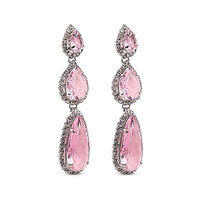 Brinco de Pressão BP Cascata de Luz com Cristais Rosé